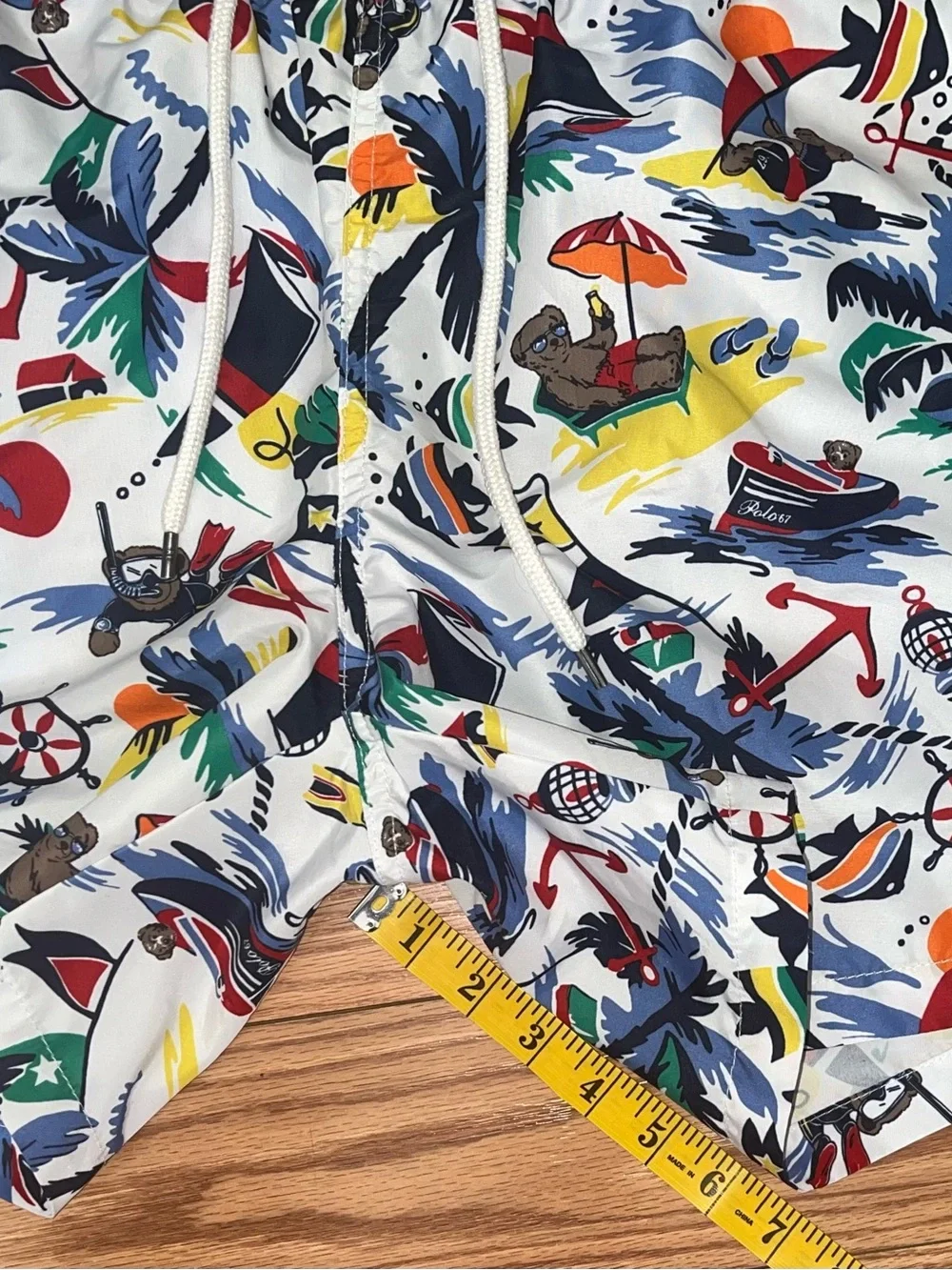 POLO RALPH LAUREN 5.75’ Inch Traveller swim trunks nautical Bearwaiian Print S
